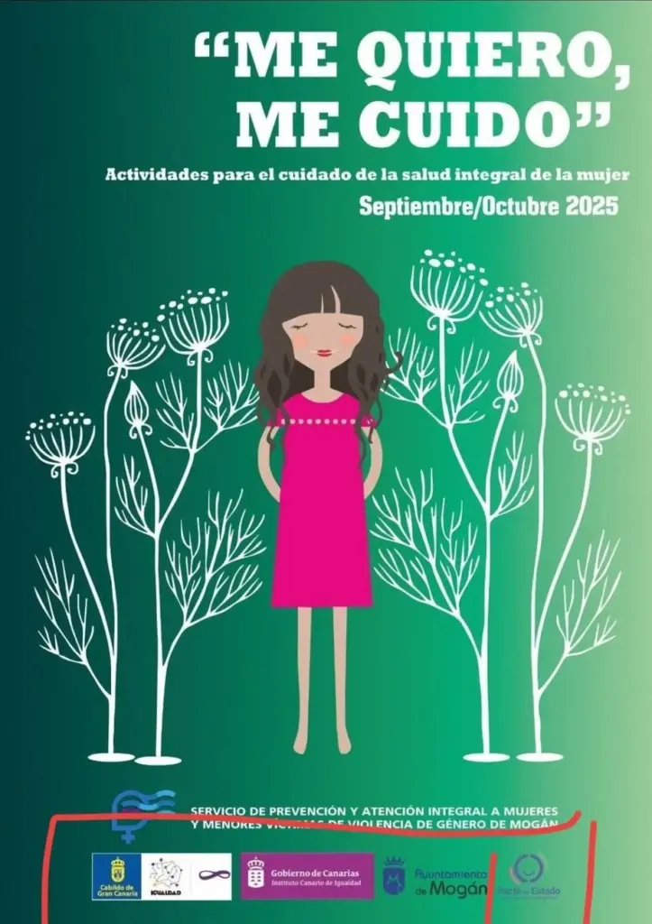 Cartel de las actividades financiadas con fondos del Pacto de Estado contra la violencia de genero del Ayuntamiento de Mogán