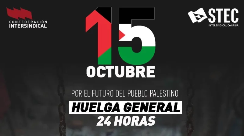 Cartel de la huelga general docente por Palestina convocada por STEC