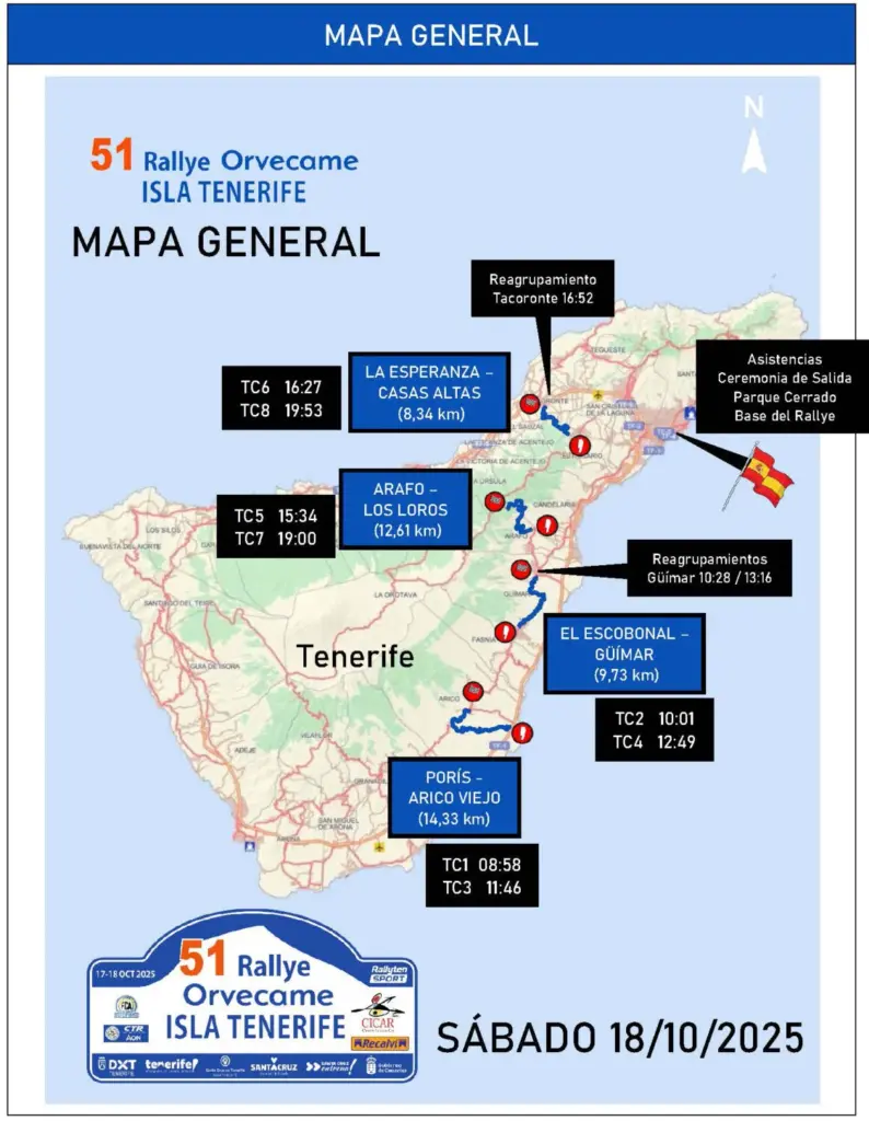 51º Rallye Isla de Tenerife 2025: horarios, recorridos y tramos