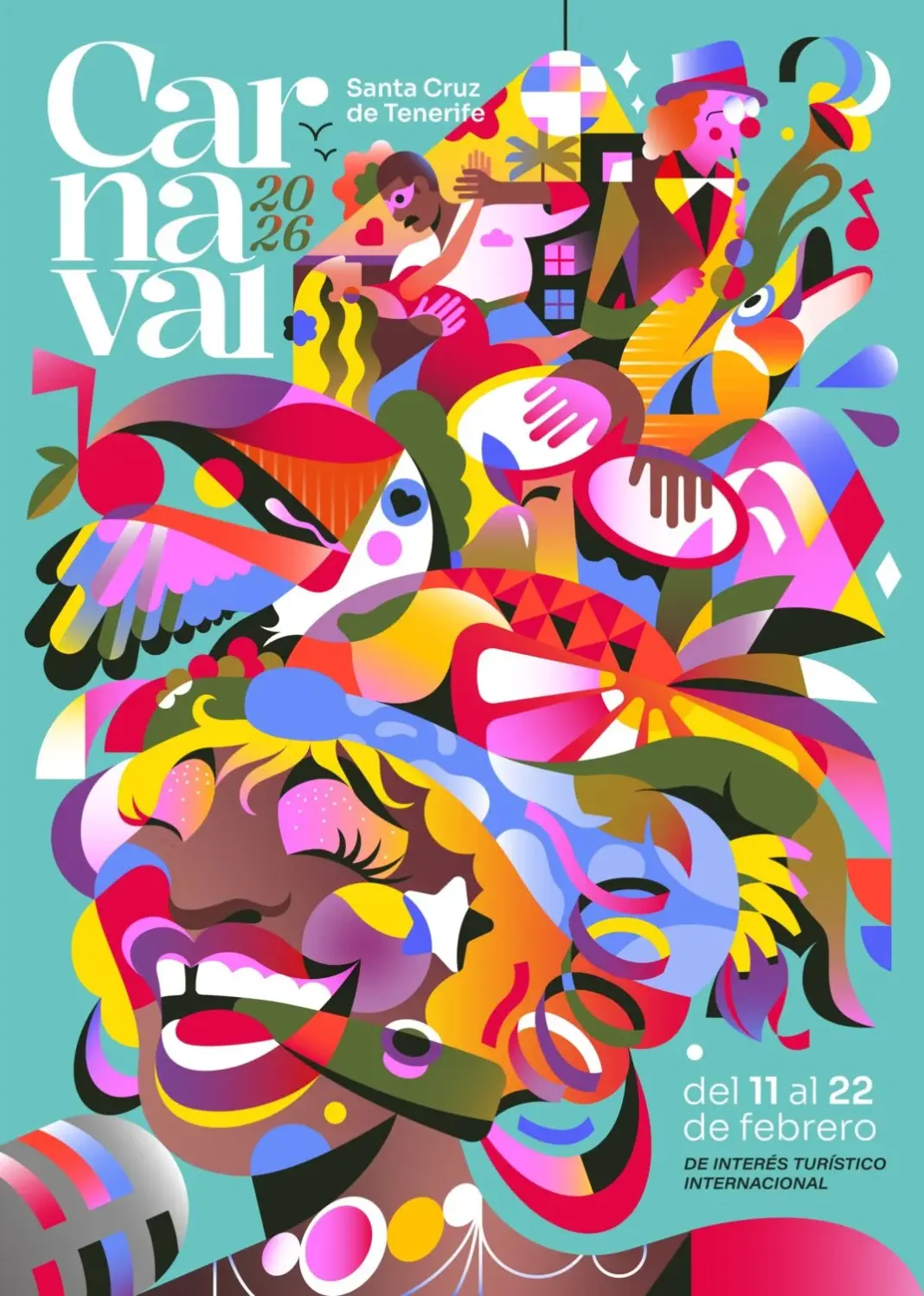 La propuesta del joven palmero Héctor Expósito, titulada 'Es más bello vivir bailando' es el cartel del cartel del carnaval 2026 de Santa Cruz de Tenerife. RTVC