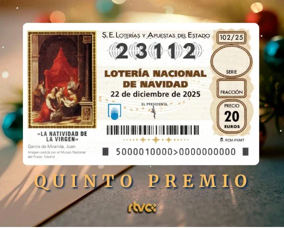 Primer quinto premio Lotería Navidad 23112