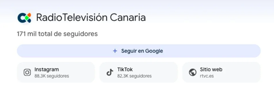 Perfil de Radio Televisión Canaria en Google Discover