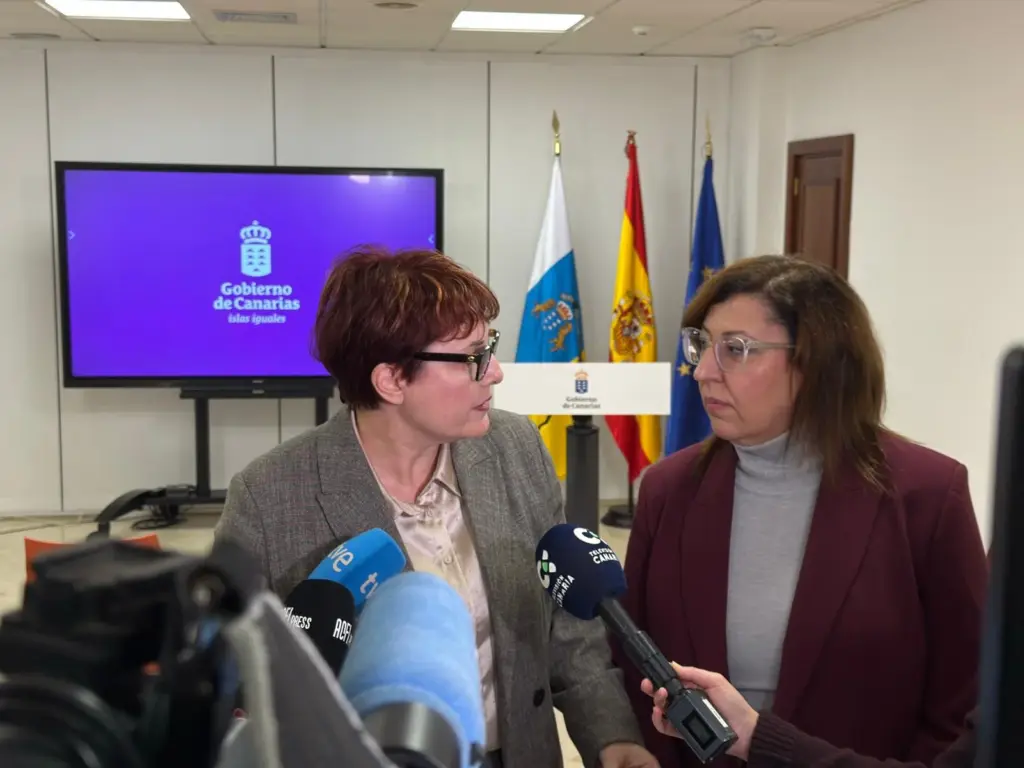 La consejera de Bienestar Social, Candelaria Delgado, y la directoria general de Infancia y Familias, Sandra Rodríguez. Imagen Gobierno de Canarias