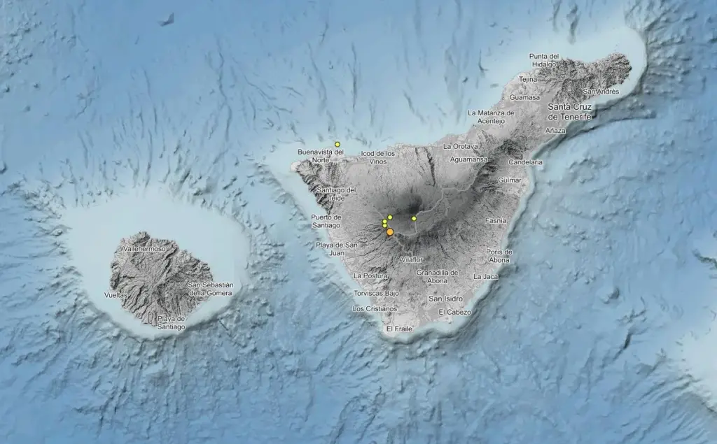 Movimientos sísmicos en el entorno del Teide. Imagen IGN