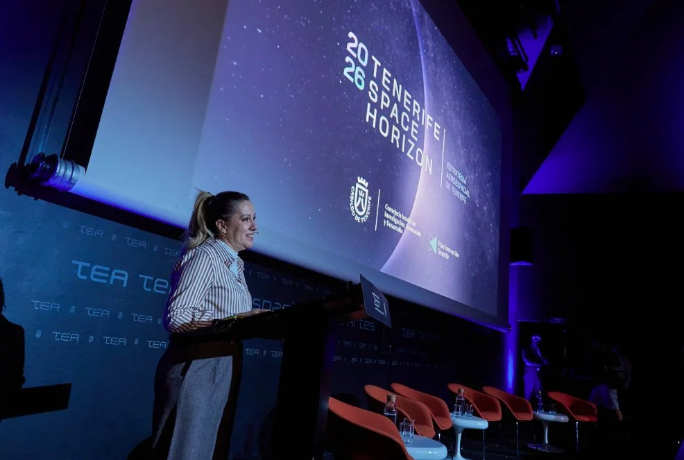 La presidenta del Cabildo de Tenerife, Rosa Dávila, durante la presentación de Tenerife Space Horizon. Imagen Cabildo de Tenerife