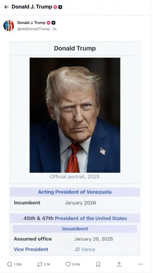 Donald Trump adapta la wikipedia sobre Venezuela