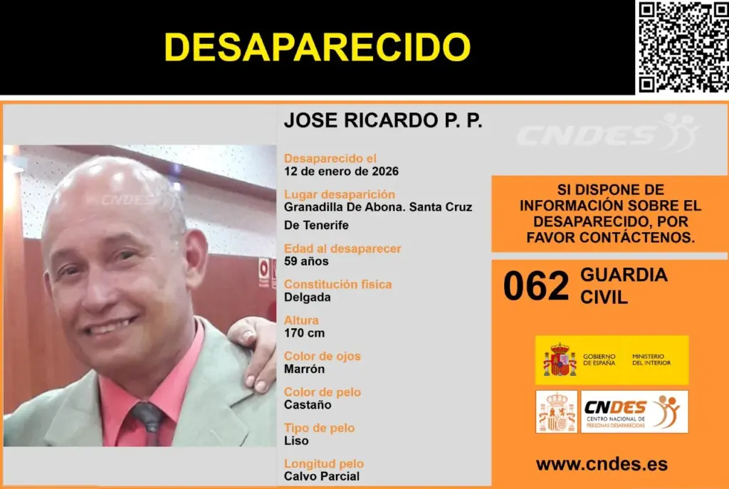 Buscan a José Ricardo P.P. desaparecido desde el pasado lunes en Granadilla, Tenerife