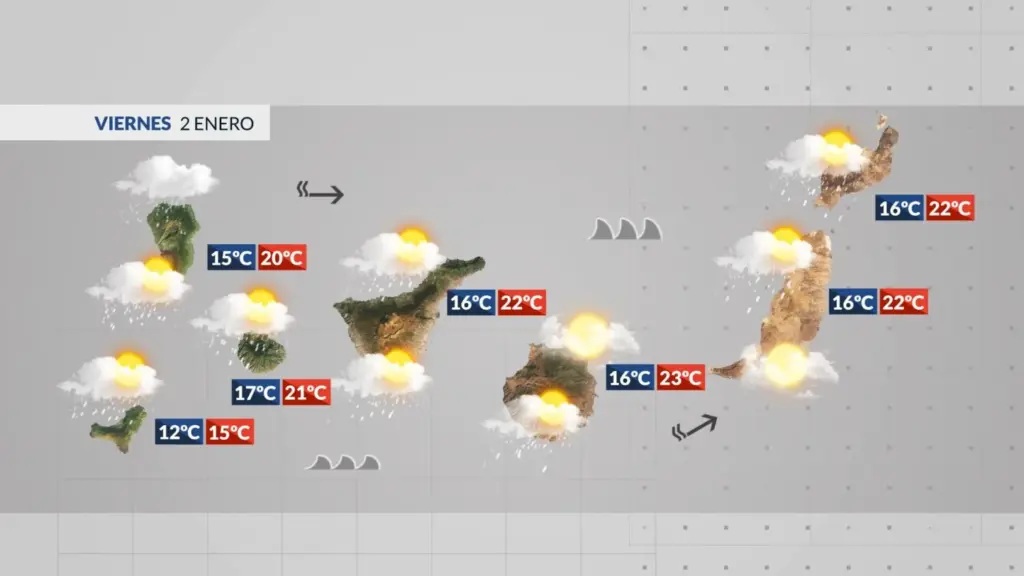Mapa de la previsión del tiempo en Canarias para este 2 de enero de 2026 / RTVC