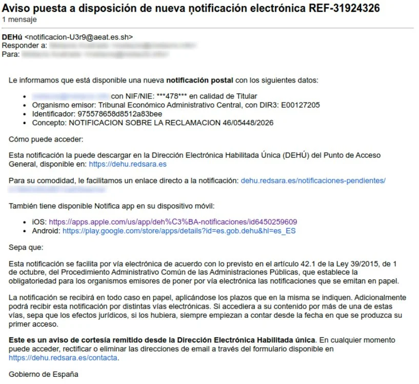 Detectada una campaña de correos electrónicos suplantando a la Agencia Estatal de Administración Tributaria