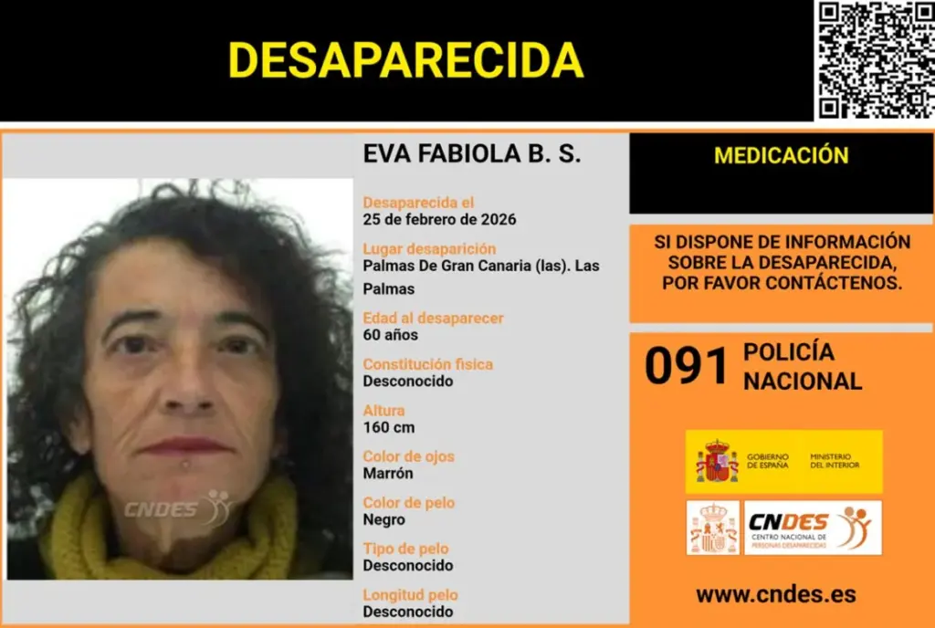 Eva Fabiola, desaparecida en Las Palmas de Gran Canaria el 25 de febrero de 2026