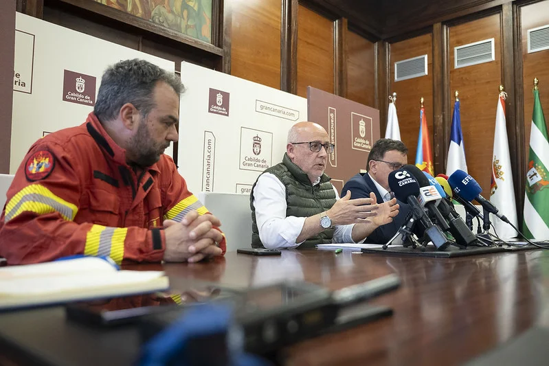 El presidente del Cabildo de Gran Canaria, Antonio Morales, durante la rueda de prensa sobre la borrasca Therese. Cabildo de Gran Canaria