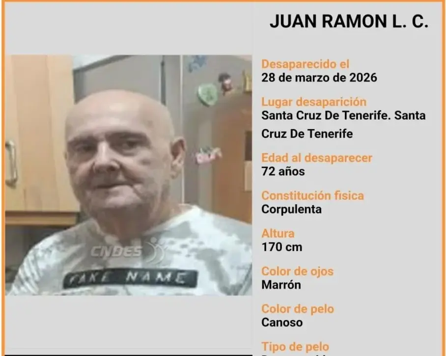 Buscan a Juan Ramón, un hombre de 72 años con alzhéimer desaparecido en Santa Cruz de Tenerife
