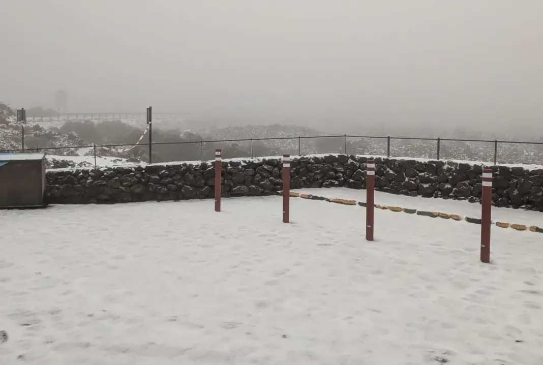 Nieve en el Roque de los Muchachos. Imagen cedida