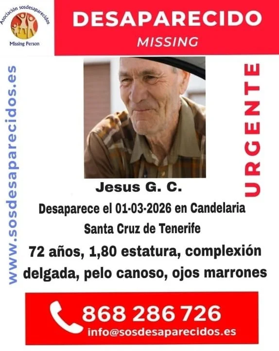 Buscan a un hombre de 72 años desaparecido en el municipio de Candelaria