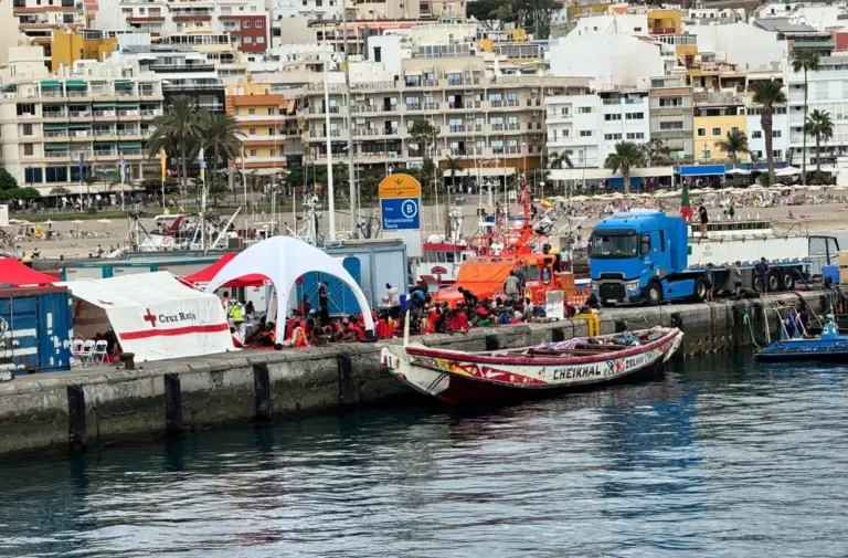 Trasladados al Hospital un menor y su madre del cayuco que arribó este sábado al sur de Tenerife
