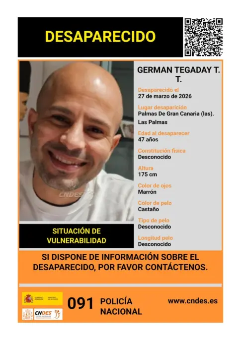 Piden colaboración para localizar a Germán Tegaday, desaparecido en Las Palmas de Gran Canaria