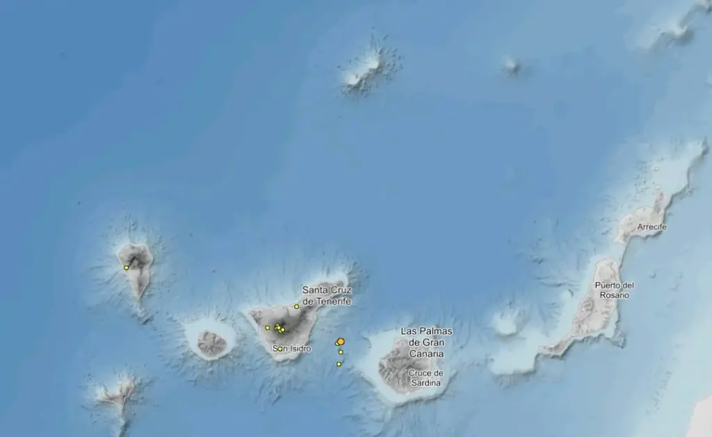 Concentración de terremotos al oeste de las Cañadas del Teide. Imagen IGN