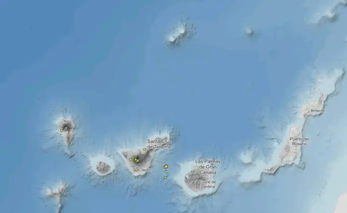 Concentración de terremotos al oeste de las Cañadas del Teide. Imagen IGN