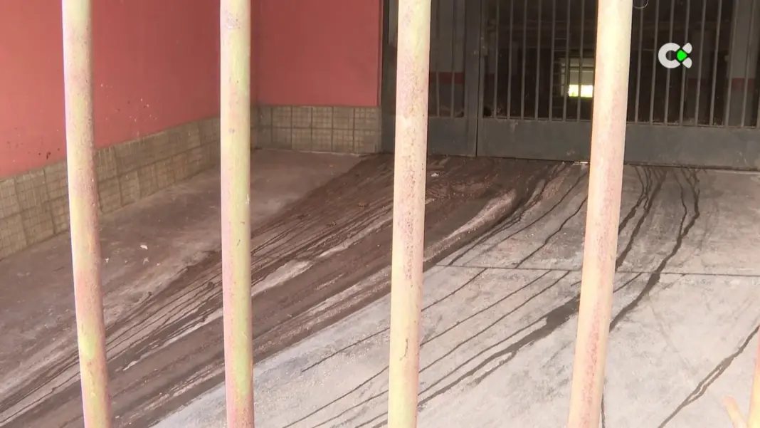 Aguas fecales saliendo del edificio de Granadilla de Abona que denuncia el mal estado de sus tuberías