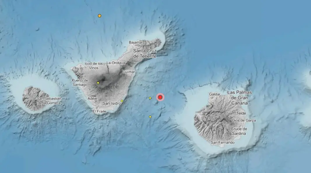Registran un terremoto de magnitud 3,5 entre Tenerife y Gran Canaria