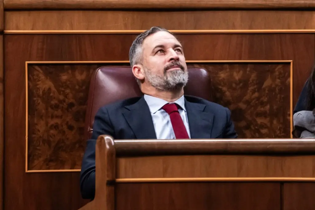 El presidente de Vox, Santiago Abascal, durante una sesión plenaria, en el Congreso de los Diputados.- César Vallejo Rodríguez - Europa Press