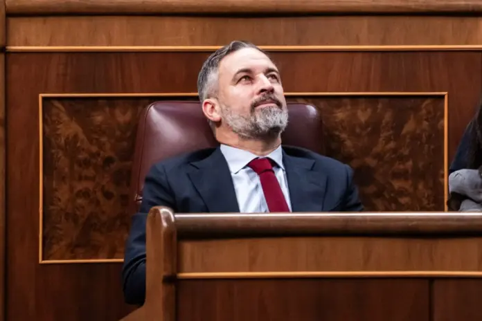 El presidente de Vox, Santiago Abascal, durante una sesión plenaria, en el Congreso de los Diputados. - César Vallejo Rodríguez - Europa Press