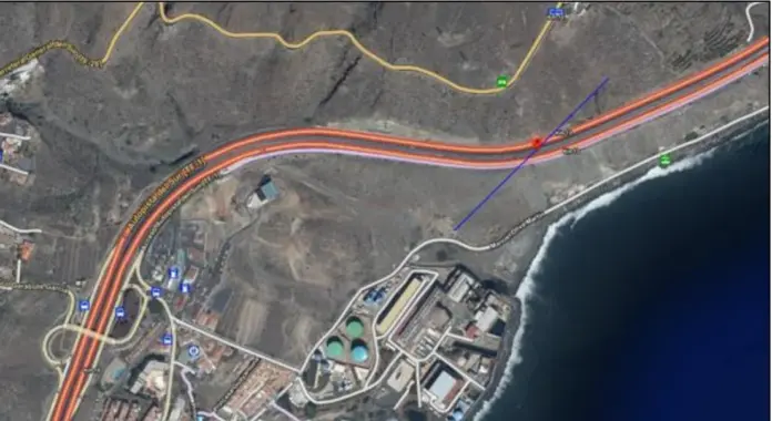 Plano de las obras en la TF-1. Imagen Cabildo de Tenerife