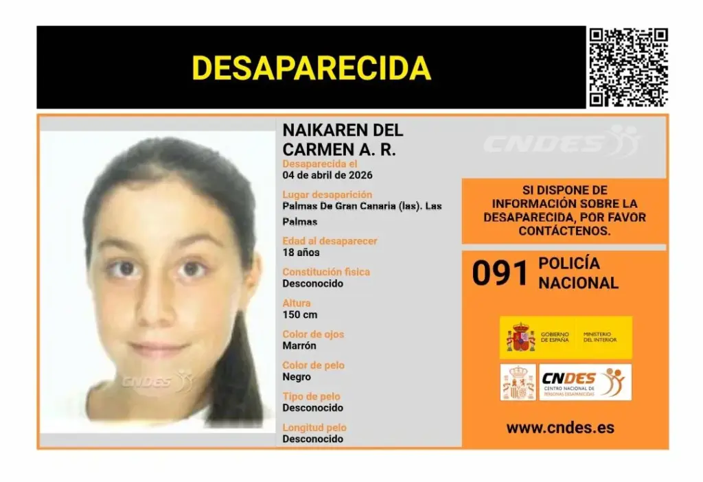 Se pide colaboración para encontrar a Naikaren del Carmen A.R., desaparecida en Las Palmas de Gran Canaria