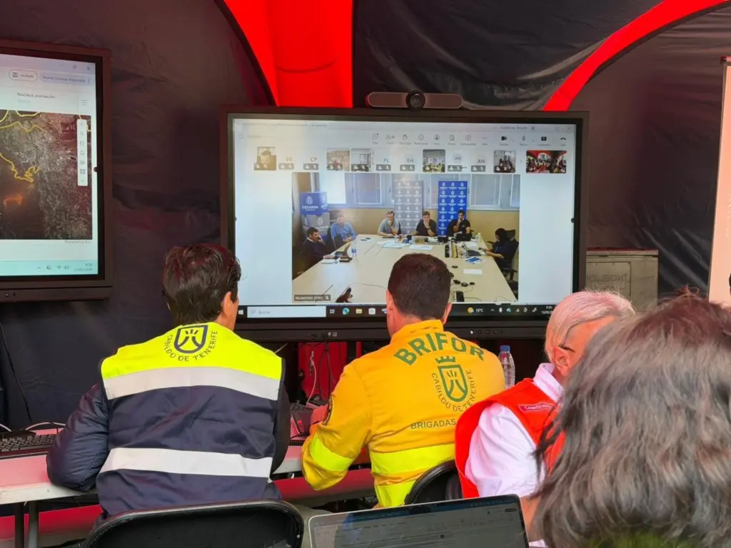 Dispositivo por el simulacro de incendio forestal en La Guancha, Tenerife