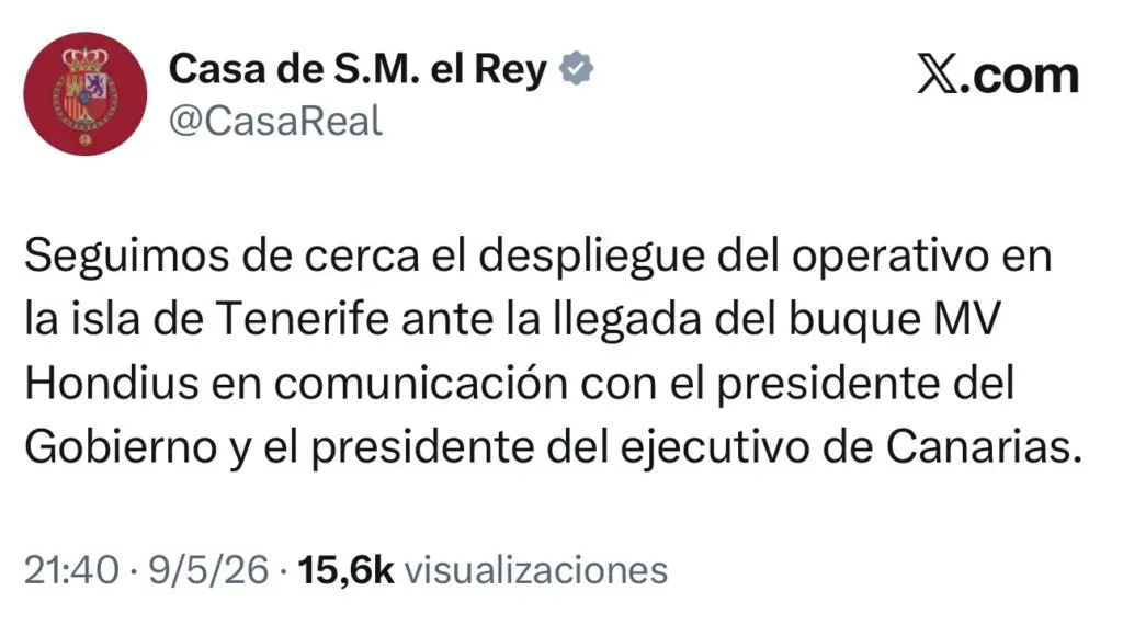 La Casa Real envía un mensaje de seguimiento del operativo en Tenerife 