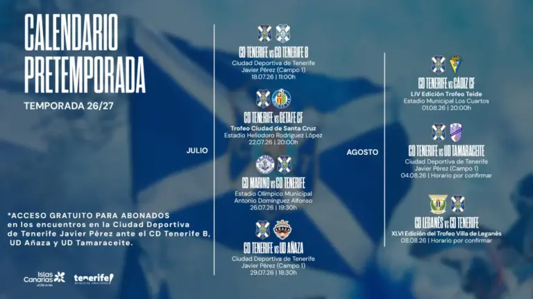 Calendario de pretemporada del CD Tenerife 2026/2027