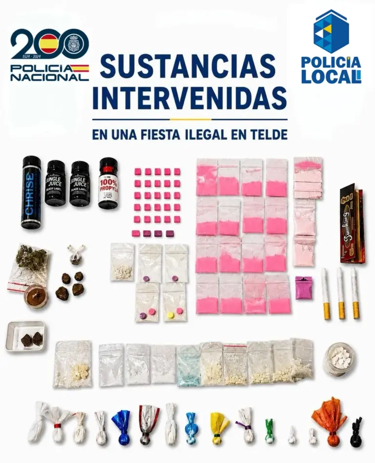 Desmantelan una fiesta ilegal en una finca de Telde y se incautan de distintos estupefacientes 