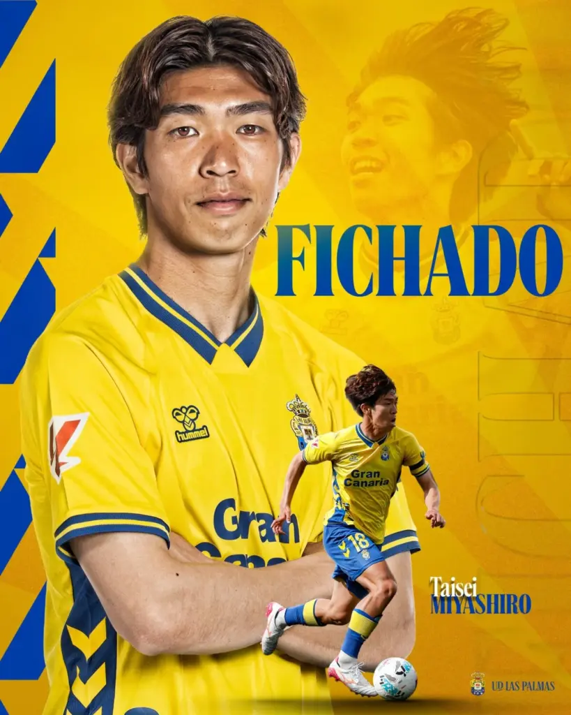 Cartel con el que la UD Las Palmas anuncia la compra en propiedad de Taisei Miyashiro 