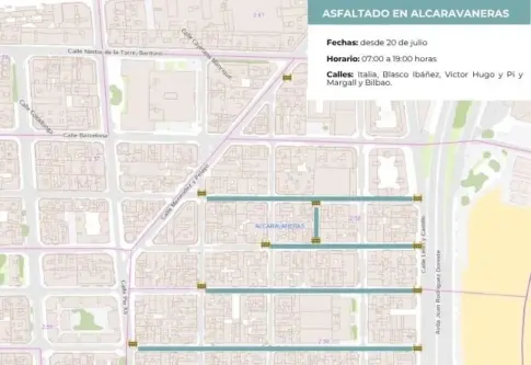 Los trabajos de repavimentación de calzadas en Alcaravaneras continúan este lunes