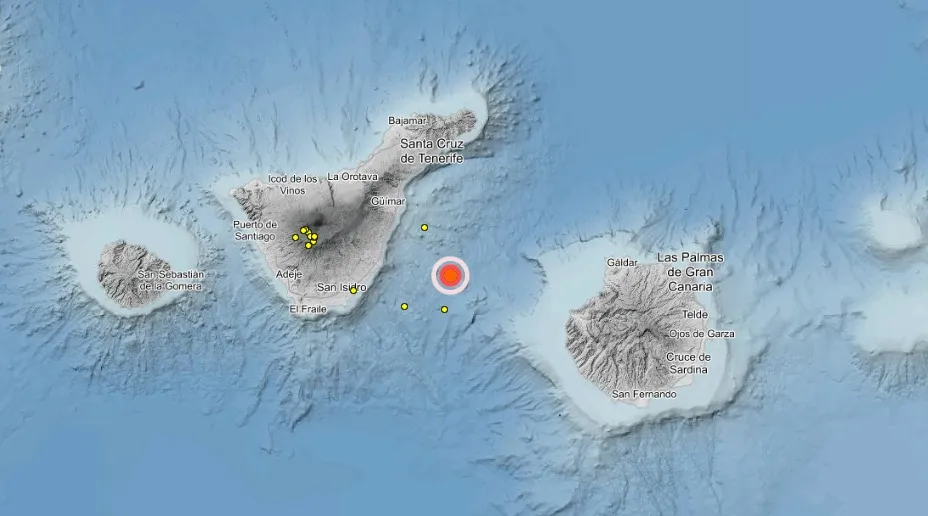 Detectan un terremoto de 3,1 entre Tenerife y Gran Canaria, en el volcán de Enmedio