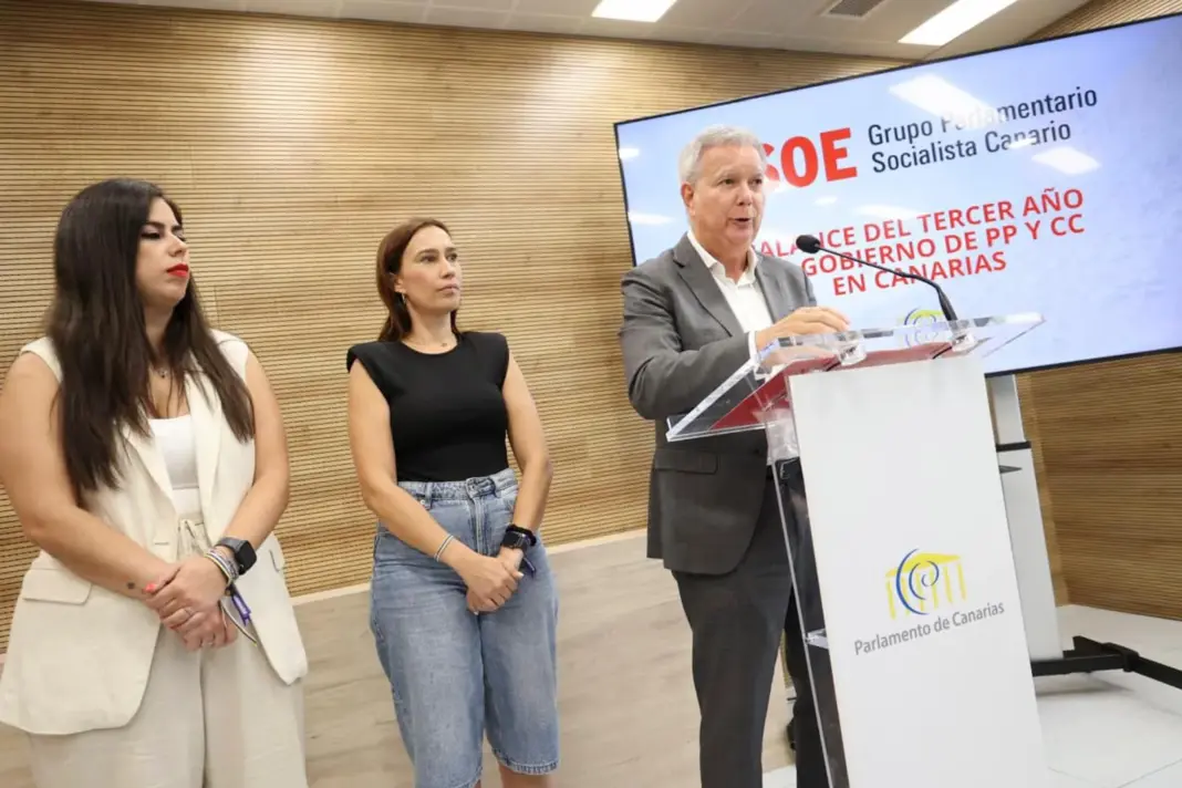 El Grupo Parlamentario Socialista Canario ha dado la rueda de prensa para hacer balance del tercer año de legislatura / Grupo Parlamentario Socialista Canario