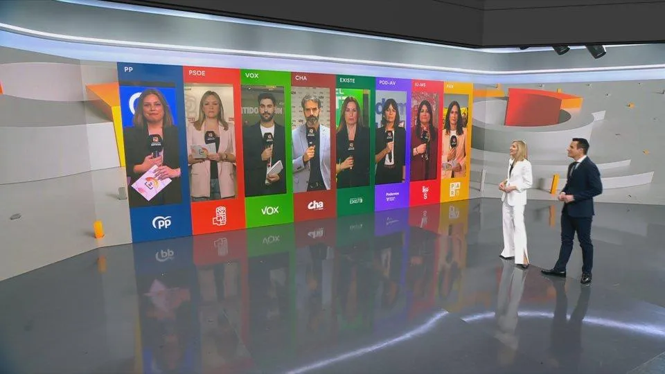Imagen de archivo de la cobertura informativa de las elecciones autonómicas del pasado 8 de febrero de Aragón TV. Imagen de Aragón TV.