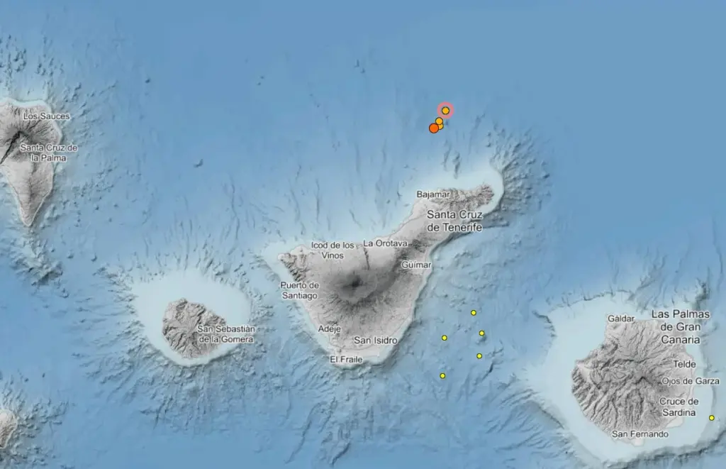 Serie sísmica en aguas próximas al noreste de Tenerife, uno de los cuales ha sido sentido
