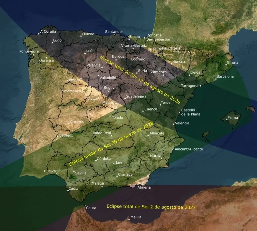 Los tres próximos eclipses. Imagen Ministerio de Transportes y Movilidad Sostenible del Gobierno de España