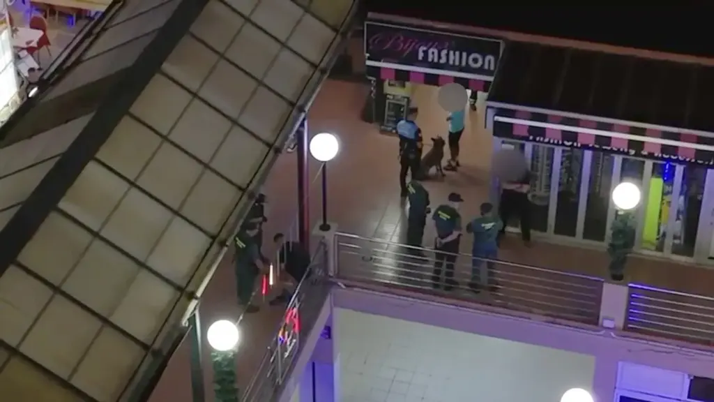 Control policial en el interior del Centro Comercial Europa, en Puerto Rico, Mogán, Gran Canaria. Imagen RTVC