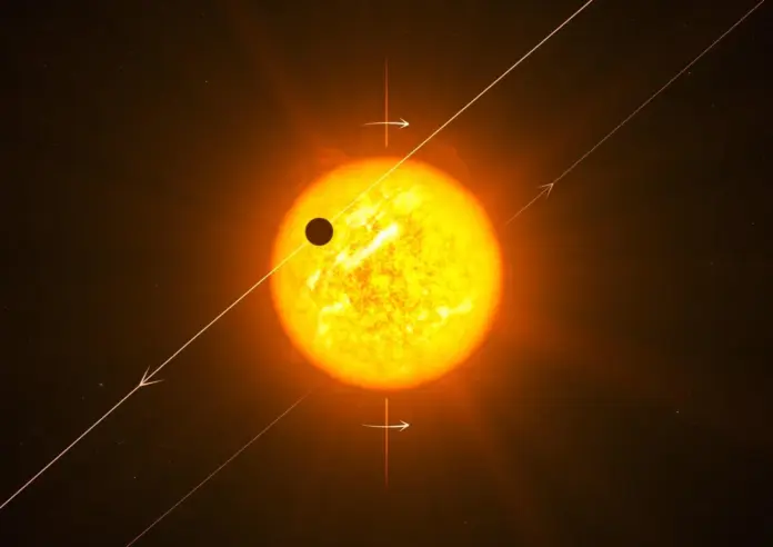 Representación artística de un exoplaneta en órbita retrógrada