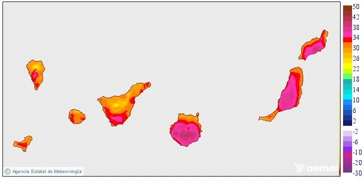 Temperaturas máximas Canarias, 8 de septiembre 2026