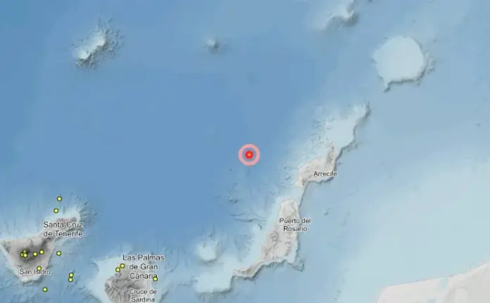 Terremoto registrado por el IGN en la costa occidental de Lanzarote. Imagen IGN