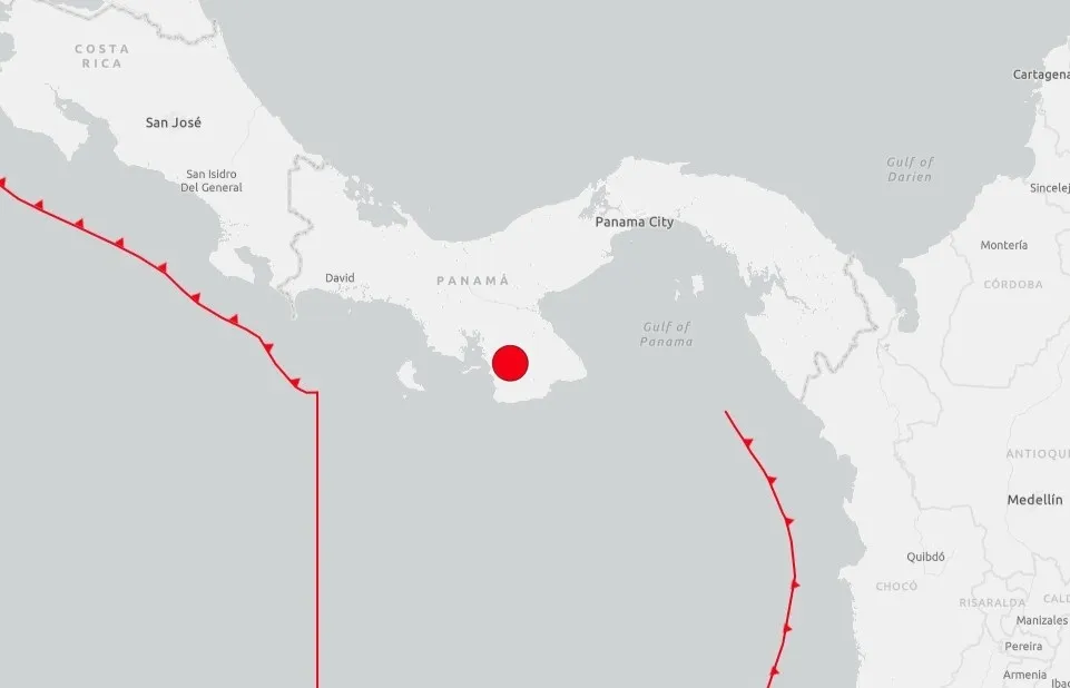 Terremoto magnitud 7,6 en el centro-sur de Panamá. REMITIDA / HANDOUT por USGS Fecha: 09/10/2026.