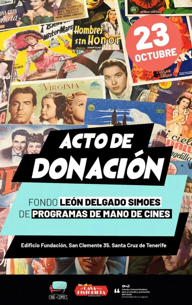 Cartel del acto de doncaición de los programas de cine a la Fundación Canaria Cine+Cómics