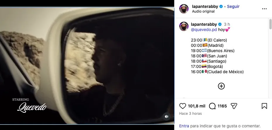 Imagen del adelanto del videoclip de Quevedo y La Pantera