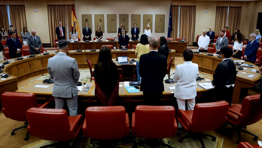 Los miembros de la Diputación Permanente guardan un minuto de silencio por las últimas víctimas de la violencia machista y por Maricarmen Abascal. Imagen EFE